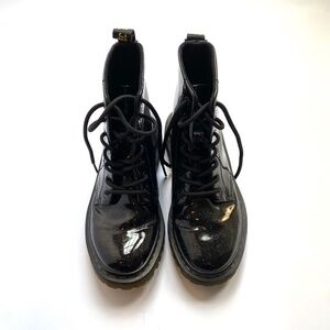 Dr. Martens Luana Black Coated Glitter Combat Boots Size 6